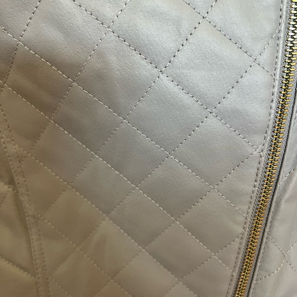 IMAN Gunmetal Gray Quilted Leather Jacket with Faux Fur Collar Moto - Picture 7 of 10